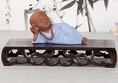 Catalpa Wood Rectangular Book Scroll Small Base Handmade Crafts Pedestal | Black Wooden Carved Vase Flower Pot Buddha Ornament Display Stand - size: 3.5X1.6X1.0 in