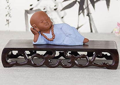 Catalpa Wood Rectangular Book Scroll Small Base Handmade Crafts Pedestal | Black Wooden Carved Vase Flower Pot Buddha Ornament Display Stand - size: 3.5X1.6X1.0 in