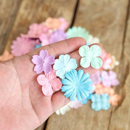 100 Pcs Handmade Mixed Mulberry Paper Flowers 30 mm - 1.5 Inch Scrapbooking Wedding DIY Craft Supplies Card. (Mixed Flowers Pastels) - color: Mixed Flowers Pastels