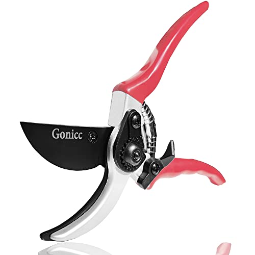 gonicc 8" Professional Sharp Bypass Pruning Shears (GPPS-1002) | Arthritis Friendly Garden Scissors & Plant Clippers, Sap Groove Design, Effortlessly Prunes 3/4" Branches. - color: Red Bypass Pruning Shears