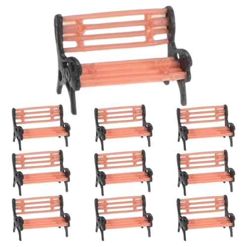 M METERXITY 10-Pack Miniature Park Bench Models, 0.6x0.3x0.4 Inch ABS Mini Village Garden Chair for Terrarium/DIY Micro Landscaping/Dollhouse, Train Platform Bench Figurine [Brown Black] - size: 0.6x0.3x0.4 Inch
