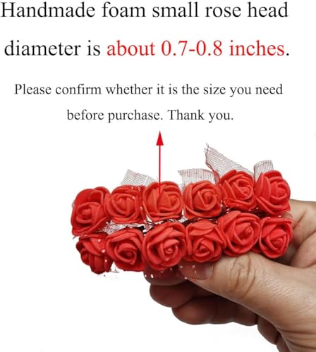 Mini Fake Rose Flower Heads 144pcs Mini Artificial Roses DIY Wedding Flowers Accessories Make Bridal Hair Clips Headbands Dress (Bottom add Gauze) Rose red - color: Rose Red