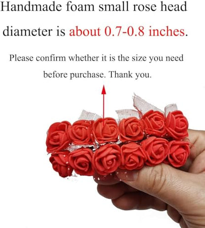 Mini Fake Rose Flower Heads 144pcs Mini Artificial Roses DIY Wedding Flowers Accessories Make Bridal Hair Clips Headbands Dress (Bottom add Gauze) Rose red - color: Rose Red