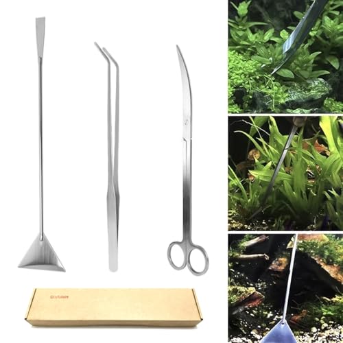 Aquascape Tools Kit-3 in 1, Fish Tank Accessories, Long Stainless Steel Aquarium Tool Set, Water Grass Pruning Tool, Pottery Tools