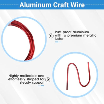 5 Rolls Aluminum Craft Wire Kit with Side Cutter Pliers, Multi-Size [18/15/12/10/9] Gauge, Flexible Metal Wire Set for Jewelry Making, Bonsai and Sculpting (82 Ft Total, 16.4 Ft/Roll, Red) - size: 5 Gauges Set 16.4Ft Each, style: Red