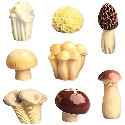 8PCS Mini Mushroom Resin Figurines, Realistic Mushrooms Resin Ornaments, Cute Mushroom Themed Miniatures for Home Desk Fairy Garden Terrarium Tabletop Nature-themed Decorations & DIY Crafts Gifts - color: 8 Styles