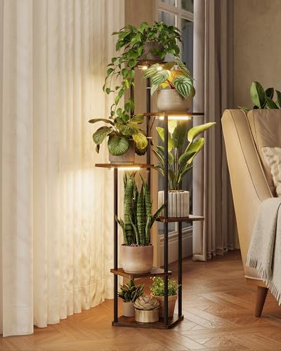 GENTINGBRO Plant Stand with Grow Light Tall Corner Flower Stand | 6 Tier Plant Shelf with Grow Lights for Living Room Bedroom Balcony Patio Decor - color: Brown Oak Pro, size: 6 Tier