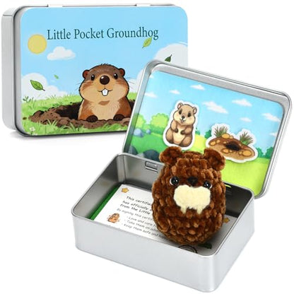 Little Pocket Groundhog Cute Collectible Gift Groundhog Day Decor | Cute mini groundhog in a pocket tin, a collectible desk gift inspired by Groundhog Day for friends and coworkers - style: Groundhog