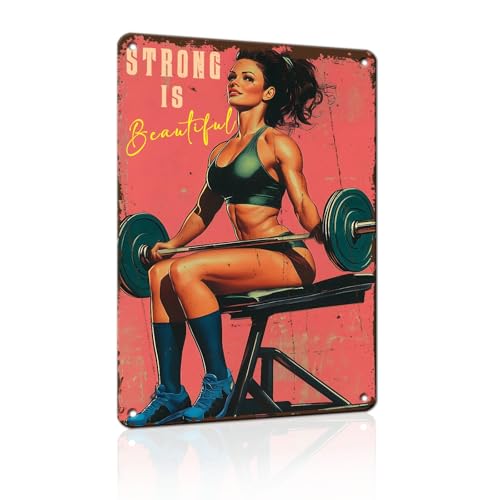 PEACHGARDEN Gym Decor Gym Girl Metal Signs Strong Is Beautiful Poster Girl Fitness Wall Art Decor Metal Tin Sign for Fitness Studio Workout Room Garage Kitchen 8x12inch - color: Gym Girl Wall Decor, size: 20X30cm(12*8in)