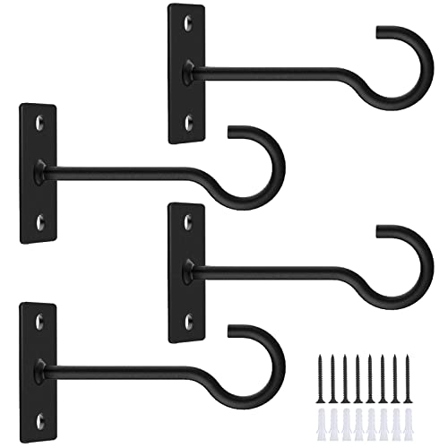4in Metal Plant Wall Hooks 4Pack Indoor Outdoor Hanging Brackets Black | Decorative heavy duty metal hangers,for flower baskets, lanterns,bird feeders and wind chimes,home decor indoor and outdoor - color: Black, size: 4in&4Pack