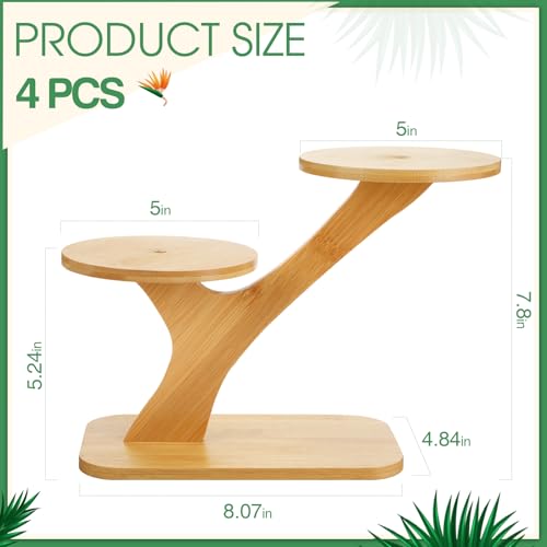 4 Pcs Bamboo Plant Stand for Indoor 3 Tiers Succulent Windowsill Shelf Small Tabletop Plant Flower Holders for Home Garden Patio Lover Gift Office Living Room Bedroom Decoration
