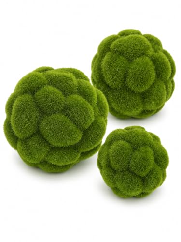 Cabilock 3Pcs Artificial Moss Balls, Fake Green Topiary Spheres Bowl Filler, Simulated Plant Decor, Decorative Imitation Moss Rocks Floral Arrangements Wedding Garden Party, 10cm+12cm+15cm