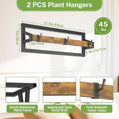 iDavosic.ly Plant Hanger Indoor Set of 2 with 6 Hooks for Wall & Ceiling - color: Black & Brown