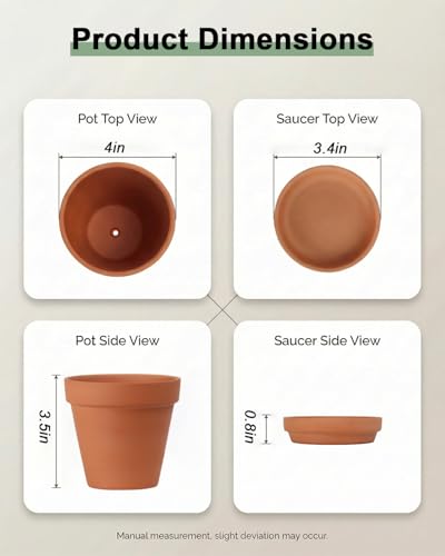 Riseuvo 4 Inch Terracotta Pots with Saucer – 6 Pack Small Clay Flower Pots with Drainage Hole for Succulents, Herbs, Indoor & Outdoor Plants, Wedding Favors - size: 4 inch