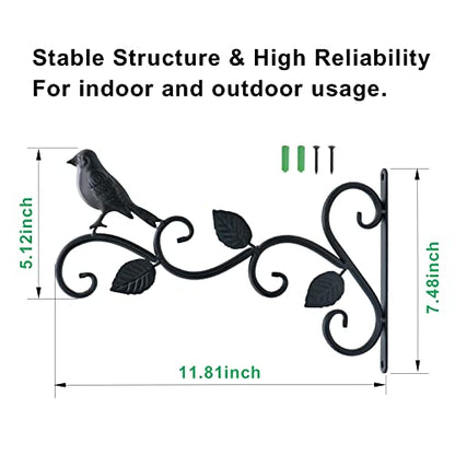 JIALAI HOME Hanging Plants Bracket 12" Bird Planter Outdoor Hooks Hangers for Flower Baskets Pot Bird Feeder Wind Chimes Lanterns Patio Garden Outdoor Indoor Metal Black, 4 Packs - style: 4 Bird
