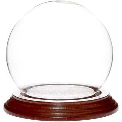 Plymor 3.5" x 4" Glass Display Dome Globe Cloche (Walnut Veneer Base) - color: Walnut Veneer Base