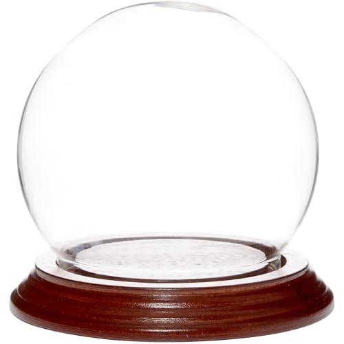 Plymor 3.5" x 4" Glass Display Dome Globe Cloche (Walnut Veneer Base) - color: Walnut Veneer Base