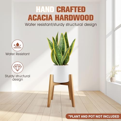 Wooden Plant Stand Indoor, Mid Century Planter Stand, Acacia Wood, 11 Inch | Furniture-grade acacia wood plant stand with sturdy construction for 11" pots. Pot not included - color: 11" acacia wood