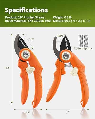 Garden Shears 6.9" Pruning Shears for Gardening Orange - size: 6.9" Bypass Orange