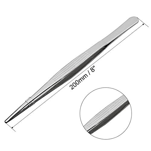 uxcell 4 Pcs 8-Inch Stainless Steel Straight Blunt Tweezers Serrated Tip Daily Garden Tool - size: 8 inches, Straight Blunt, 4 Pieces