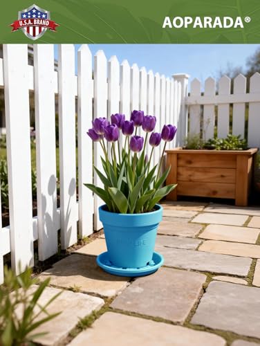 8‑Pack Tulip‑Design Plastic Plant Saucer Drip Tray, 5 Inch(Blue) - color: Blue, size: 5"(8Pack)