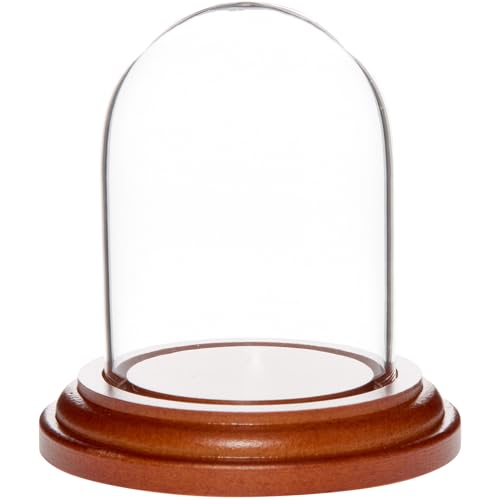 Plymor 1.85" x 2.875" Mini Glass Display Dome Cloche (Walnut MDF Base) - color: Walnut Mdf Base
