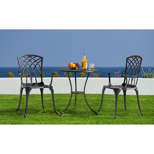 NUU GARDEN 3 Piece Patio Bistro Set, Cast Aluminum Patio Bistro Table and Chairs Set of 2 with Umbrella Hole, Outdoor Bistro Set for Patio or Backyard, Black - color: No Cushion