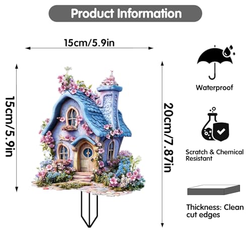 House Garden Stakes Decor Yard Acrylic - 2D Spring Garden Acrylic Sign Decoration, Yard Art, Gift for Nature Lovers, for Indoor & Outdoor Flower Pots, Yard, Mini Gardens & Lawn (5.9”x5.9”) Y26
