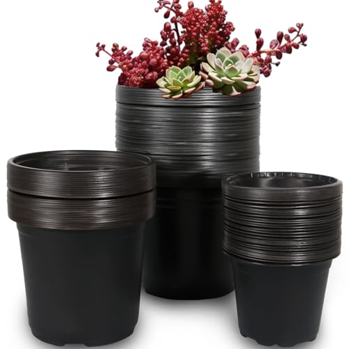 100 Packs Plastic Nursery Pots, 4 5 6 Inches Pots for Plants with Drainage Holes, Garden Pots Flower Plants containers for Seedlings, Succulents, Transplanting (100, 4 5 6 Inch) - size: 4 5 6 Inch