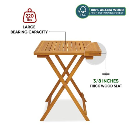 IDZO Heavy Duty 400lbs Capacity Patio Bistro Sets, 3 Piece Outdoor Folding Chairs with Cushions and Square Table, FSC-Certified Acacia Wood, Space-Saving Design for Balcony, Garden and Porch - color: Square Table, style: Classic Bistro Set