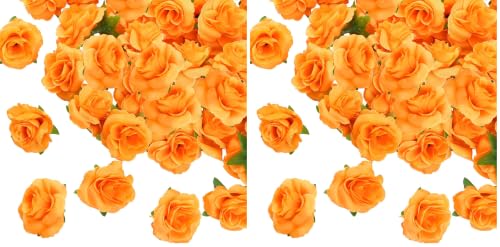 Yinsun 50pcs Mini Orange Roses, 1.57" Silk Artificial Flower Heads (Pack of 2) - color: Orange, size: 1.57 Inch (Pack of 2)