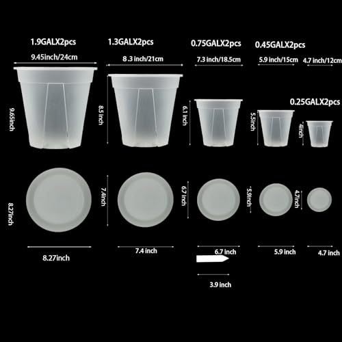 Clear Nursery pots with Drainage 5/6/7/8/9 inch 10 Pack | for Indoor&Outdoor Plant,monstera pots with saucers,monitor soil moisture and root health,semi-clear plastic(PP) material - size: 5/6/7/8/9inch with saucers