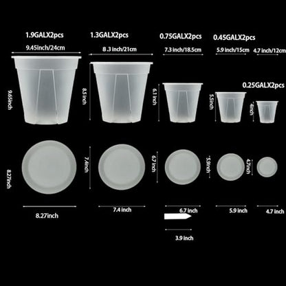 Clear Nursery pots with Drainage 5/6/7/8/9 inch 10 Pack | for Indoor&Outdoor Plant,monstera pots with saucers,monitor soil moisture and root health,semi-clear plastic(PP) material - size: 5/6/7/8/9inch with saucers