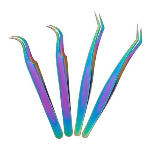 UNICRAFTALE 4pcs 2 Styles Stainless Steel Curved Pointed Craft Tweezer Rainbow Eyelash Tweezers Clips Sticker Picking Tool Tweezer for DIY Craft Precision Tweezers Jewelry Making | Curved Pointed Tip Rainbow Eyelash Use Sticker Picking Jewelry Making Dura