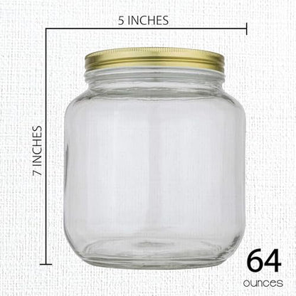 kitchentoolz Half Gallon Mason Jar Wide Mouth with Airtight Metal Lid - Safe for Fermenting, Pickling, Sourdough & Kombucha - Glass 64 oz Mason Jar - Made in USA - BPA Free - color: Gold Lid