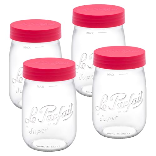 Le Parfait Screw Top Jar 1L (32oz) Wide Mouth Glass Jar, Raspberry, 4 Pack - color: 1L-Raspberry (Set/4)
