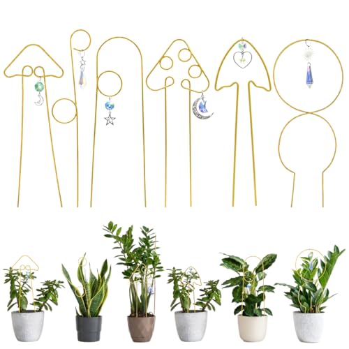 6Pack Small Trellis for Potted Plants with Crystal Sun Catcher,Gold - color: 6Pcs-Mix