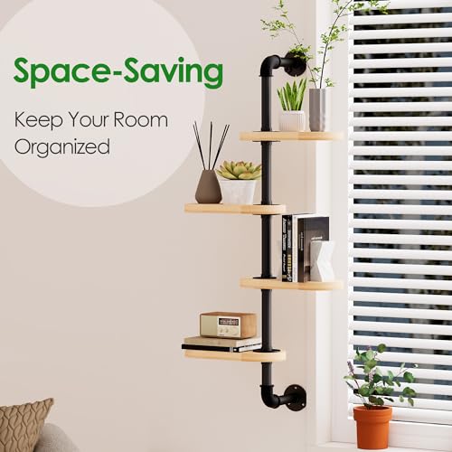 Rotating Window Plant Shelves for Optimal Plant Light Exposur 4-Tier Wooden Hanging Plant Shelf 15.7 Inches Flower Pot Organizer for Indoor Balcony Bedroom Bathroom Home Decoration