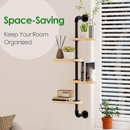 Rotating Window Plant Shelves for Optimal Plant Light Exposur 4-Tier Wooden Hanging Plant Shelf 15.7 Inches Flower Pot Organizer for Indoor Balcony Bedroom Bathroom Home Decoration