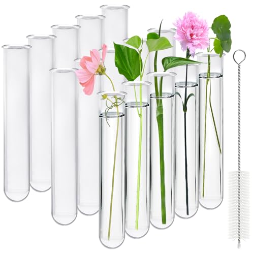 15 Pcs Clear Test Tubes for Plant Propagation Station, Acrylic Test Tubes for Scientific Experiments,20 ml Round Bottom Test Tubes for Hydroponic Flowers Home Office -0.78" Diameter