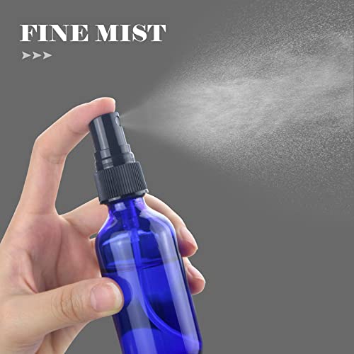 Mini Glass Spray Bottles 2 oz, Empty with Funnel Dropper, Fine Mist for Hair, Travel, Plants, Cleaning Solutions and Skin Care (4 Pack Blue) - color: Blue, size: 2 Ounce (Pack of 4)