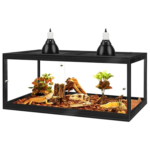 PROLEE 82 Gallon Bearded Dragon Tank, 48 x 20 x 20 Inch Tempered Glass Reptile Enclosure with Metal Mesh Top, Lockable Sliding Front Doors, Large Lizard and Snake Terrarium, Black - color: Black, size: 82 Gallon (48x19.5x19.5 Inch)