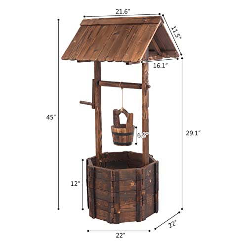 Wooden Planter, Wishing Well with Height Adjustable Bucket | Triangulated Roof for Garden Planter Patio Decoration Yard Ornamental Home Décor