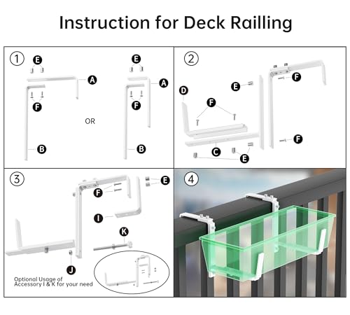 Y&M Adjustable Window Box Brackets for Planter Box, Heavy Duty Wall Mounted Hooks Hangers for Flower Baskets Holder Durable, Hanging Brackets for Fence Patio Garden Balcony(4 Packs) - size: 4p White