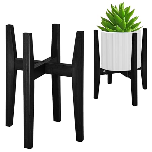 Rnined Plant Stand Indoor, Bamboo Plant Shelf, Adjustable Corner Plants Flower Holders Single Floor Plant Stand, Fits 8 to 12 Inches Pots,(Pot & Plant Not Included)(Black) - color: Bevel Black, size: 8-12in