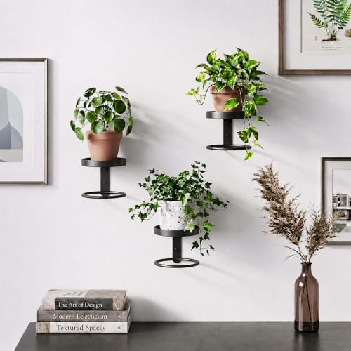 Metal Wall Plant Holder,Black,3 Pack | Indoor & Outdoor, Space-Saving,Mid Century Decor, for Home, Courtyard,Garden,Office - color: 3 Pack Black