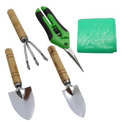 Indoor Plant Tools Set of 5, Included Plant Repotting Mat, Pruning Shear Garden Scissors and Mini Garden Kit for Succulents, Bonsai, Houseplant Transplanting (Green) - color: Green