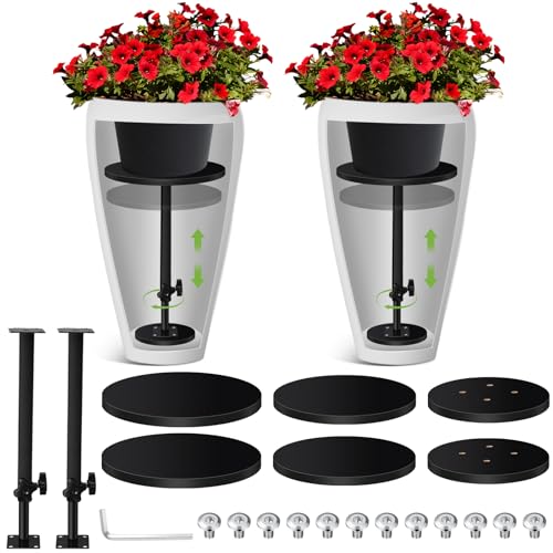 2 Pack Adjustable Height Planter Inserts for Large Pots, Iron Rise Plant Fillers Risers, Metal Planter Lift Insert for Square Round Taper Pots(6" 8" 10" Base or Top)(12-22'') - size: 12-22'