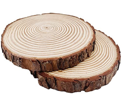 Natural Round Discs Rustic Wood Slices 4 PCS 8.2-9 inch Unfinished Wood kit Circles Crafts Tree Slices with Bark Log Discs for DIY Arts and Wedding Party Potluck Banquet Ornaments Decorations - size: 4 Pcs 8.2-9 inch
