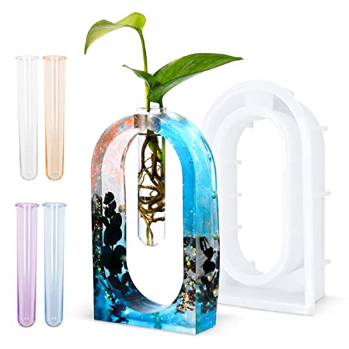 Vase Tube Resin Molds, Plant Propagation Station Silicone Epoxy Mold with 4 Colors Test Tubes, Vase Epoxy Resin Mold for Hydroponic Plants/Flowers Decoration, Style B - size: 5Pcs Mold Set - Style B (4-Color Test Tubes)